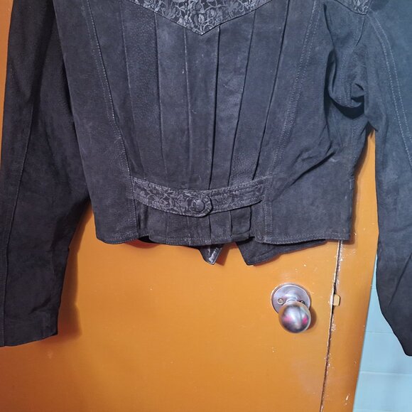 Vintage 80's Suede Leather Jacket By Wilson Cropped Floral - Size L - Picture 7 of 7